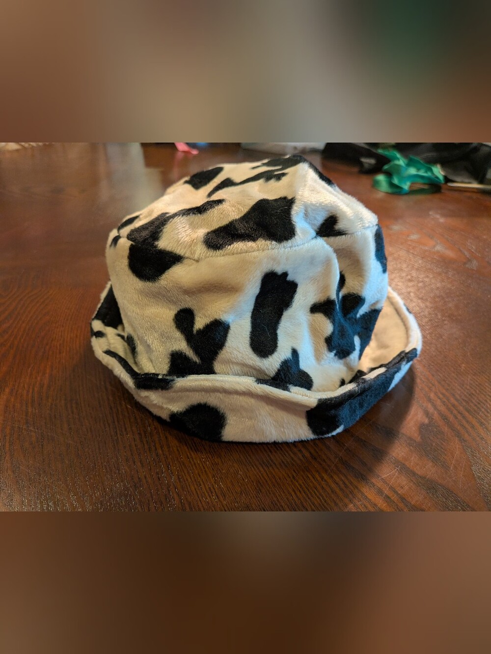 Ben Berger Cow Print Faux Fur Bucket Hat, Vintage, Tan And Black